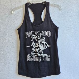 Braeswood Barbecue BBQ Tank Top Womens S Black Skull Graphic Racerback Las Vegas